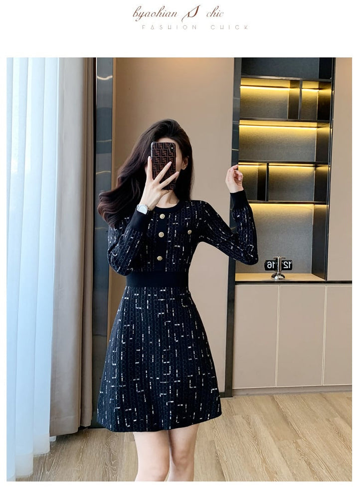 【dress】ボタンデザインニットワンピース　M18257