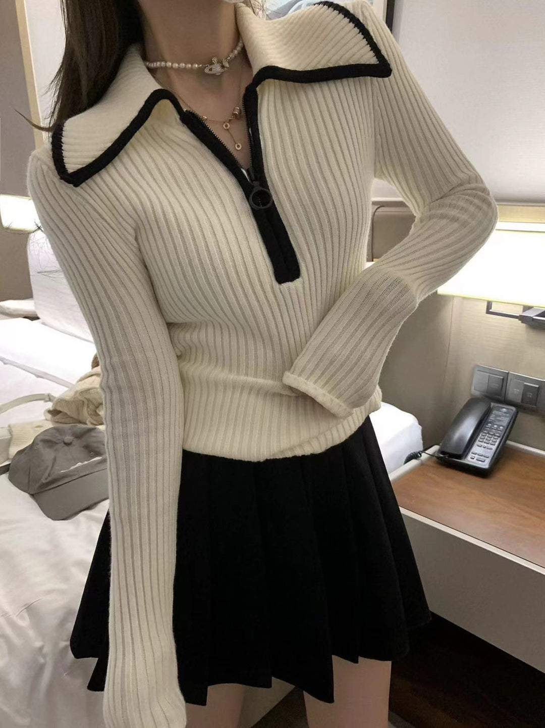 【tops】ファスナーニットトップス　M26552