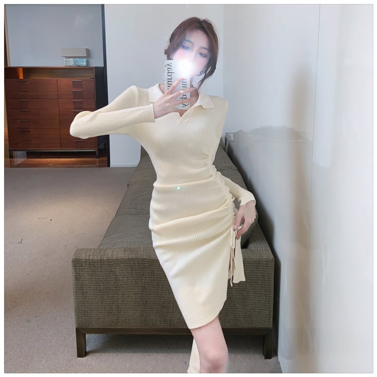 【dress】話題沸騰中 オシャレスリットニットワンピース　M17466