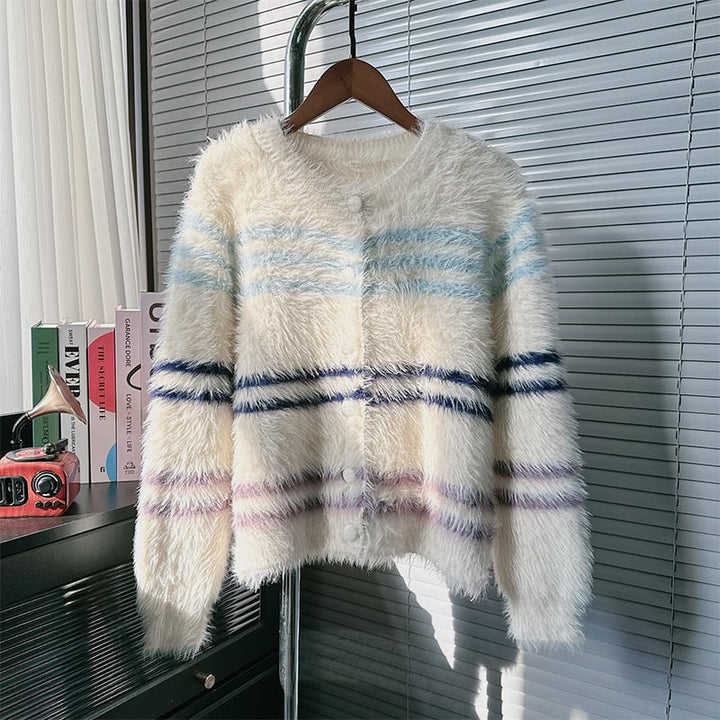 【outer】ボーダー柄ニットカーデ　M25651