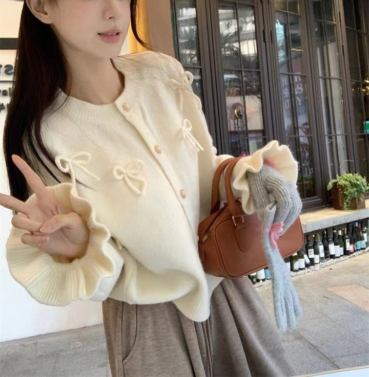 【outer】リボン付きニットカーデ　M26306