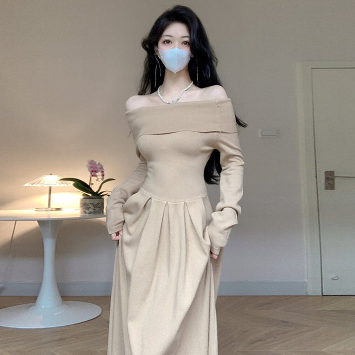 【dress】ボートネックニットワンピース　M18160
