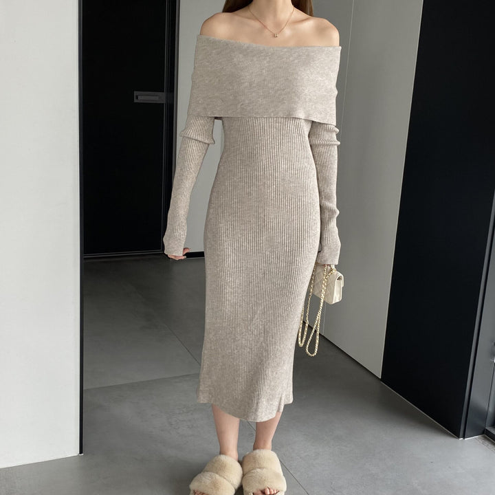 【dress】ボートネックニットワンピース　M18734