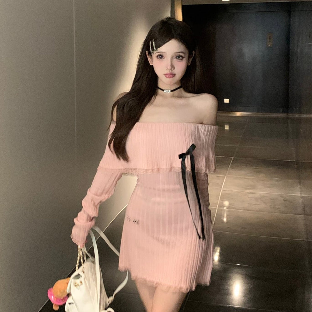 【dress】オフショルダーニットワンピース　M28656