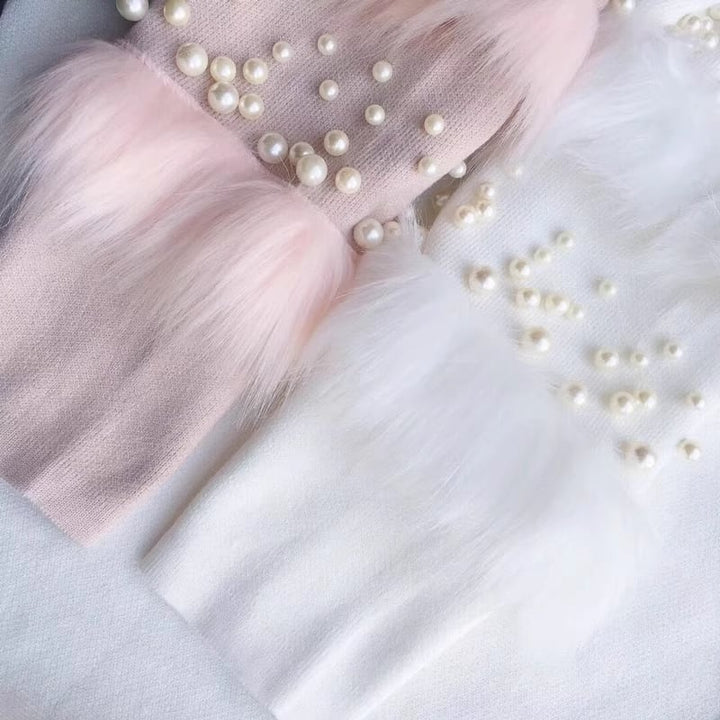 【dress】袖ファーパールニットワンピース　M19363