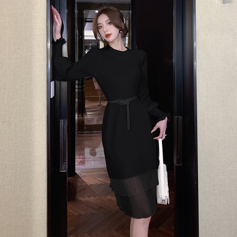 【dress】ドッキングニットワンピース　M18136