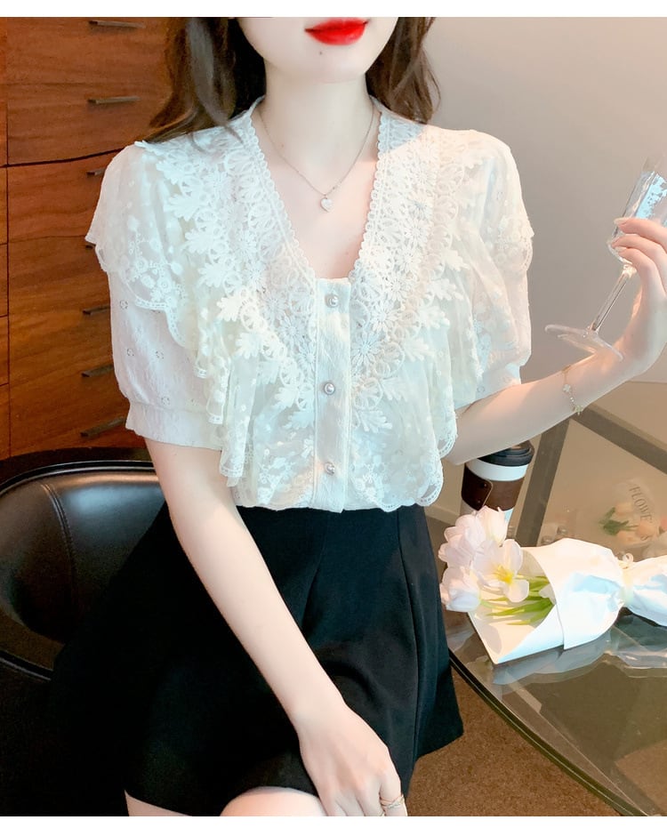【tops】気質満点大人可愛いレースシャツトップス大活躍　M16952