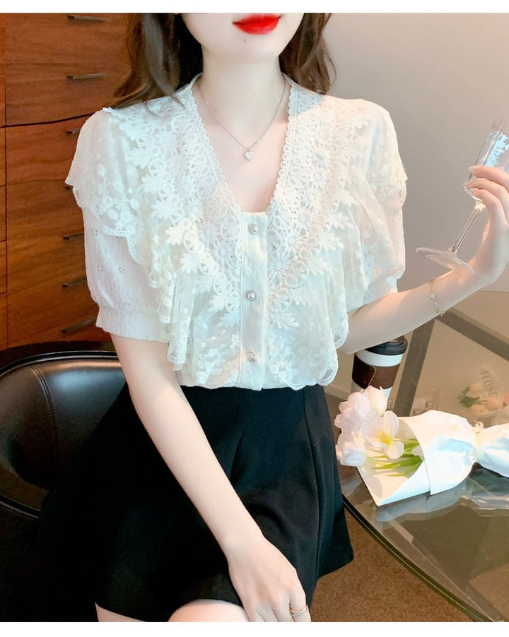 【tops】気質満点大人可愛いレースシャツトップス大活躍　M16952