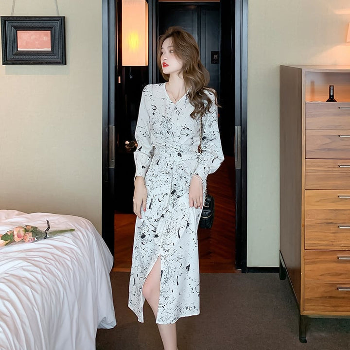 【dress】話題沸騰中 オシャレエレガントスリットワンピース　M16821