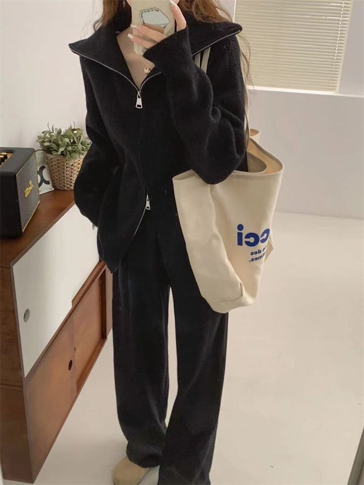 【set】Wジップニットカーデ×ワイドパンツセット　M25833