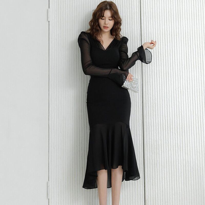 【dress】シアースリーブマーメイドデートワンピース　N2747