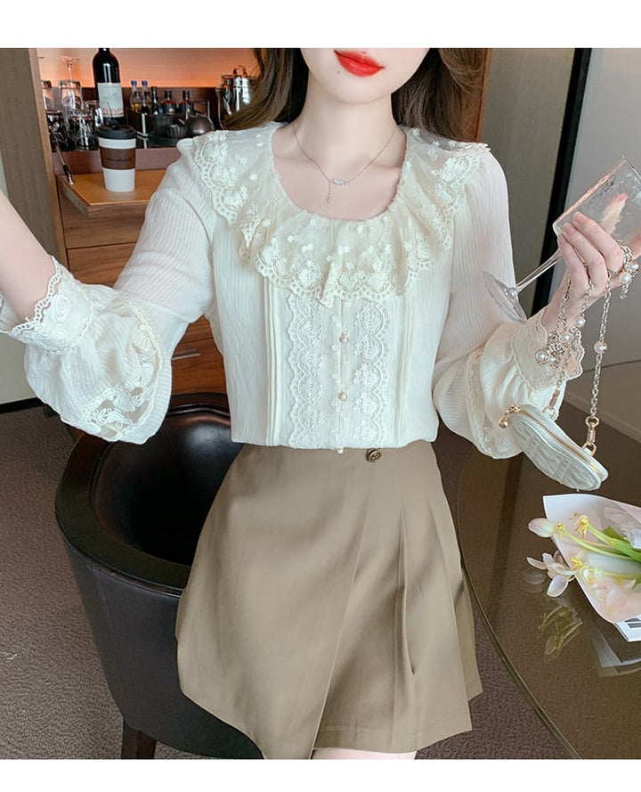 【tops】レース切り替えスウィートシャツトップス　M17344