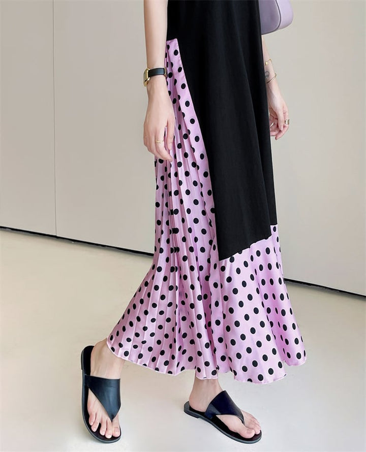 【dress】ドット柄切り替えワンピース　M25160