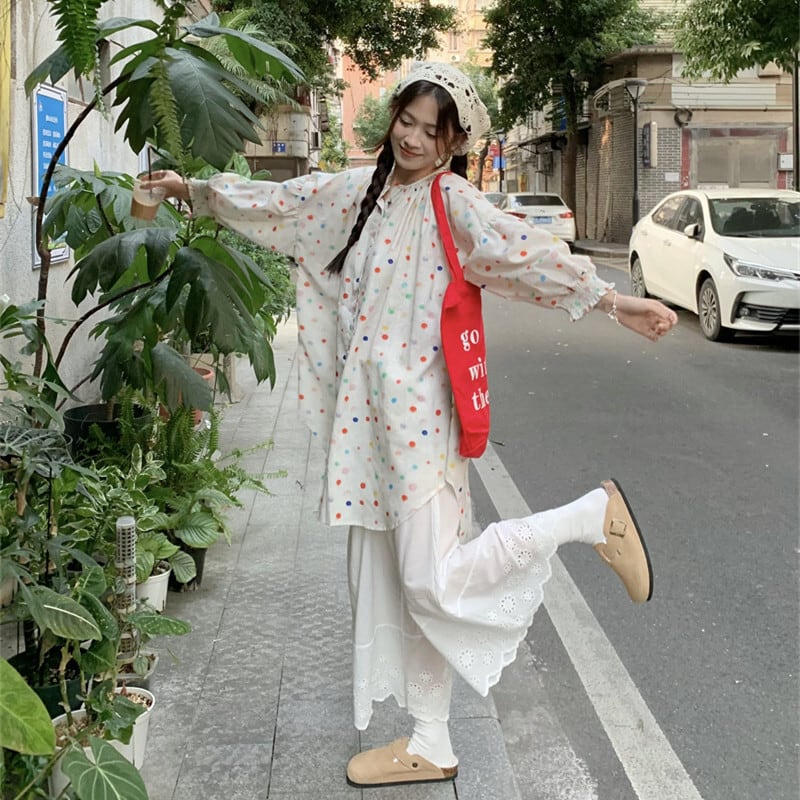 【set】ドット柄トップス×ワイドパンツセット M24768 – NANASTYLE