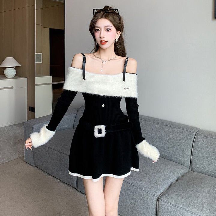 【dress】ストラップショルダーニットワンピース Q6849