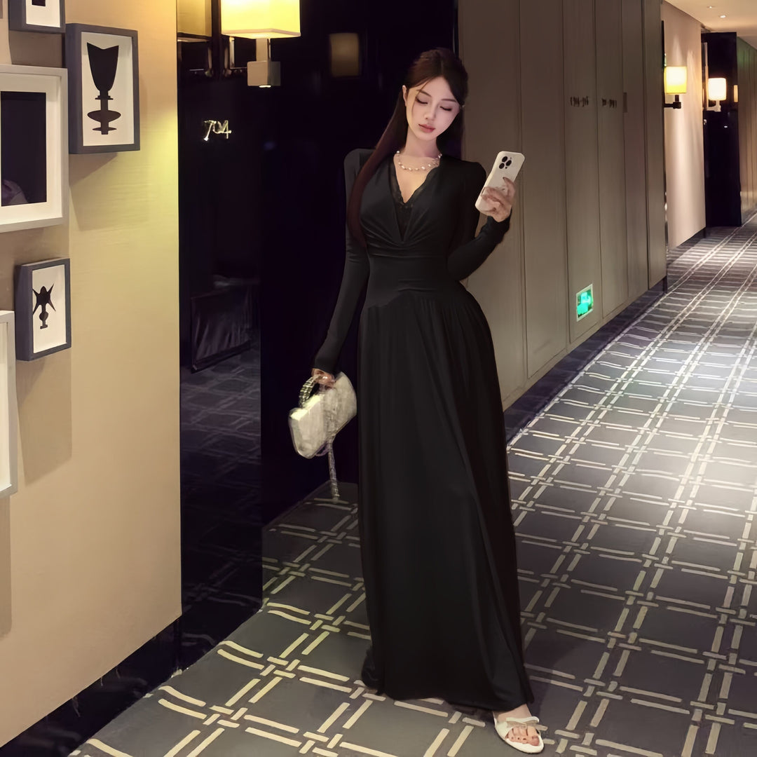 【dress】レースドッキングロングワンピース　N3432