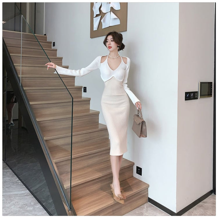 【dress】主役級エレガントニットワンピース着瘦せ　M17629