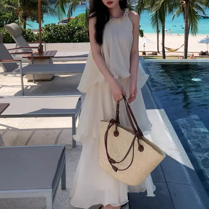 【dress】ノースリーブチュールティアードワンピース Q8408