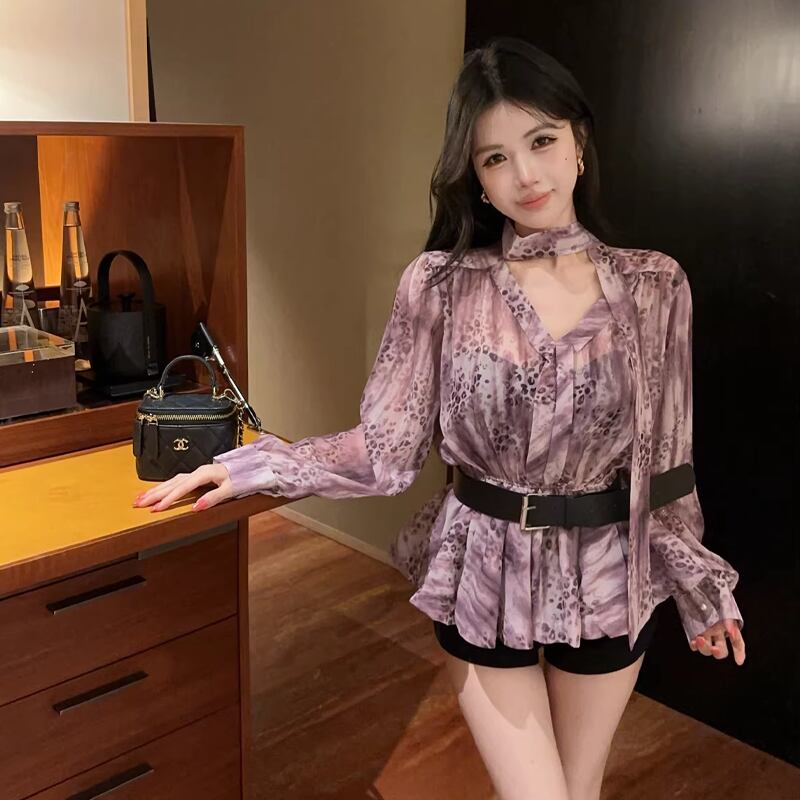 【tops】ベルト付きシフォントップス Q8336