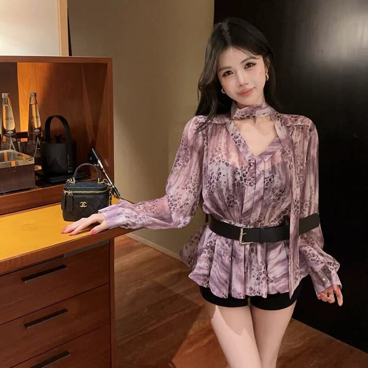 【tops】ベルト付きシフォントップス Q8336