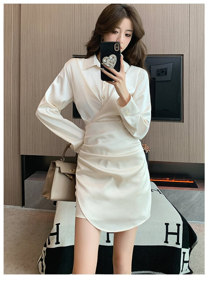 【dress】シンプルVネック通勤風シャツワンピース　M17674