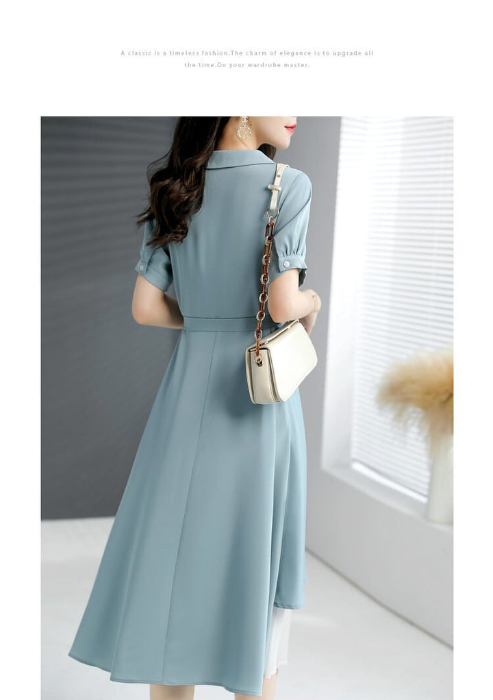 【dress】女子力アップエレガント切り替えシャツワンピース　M16971