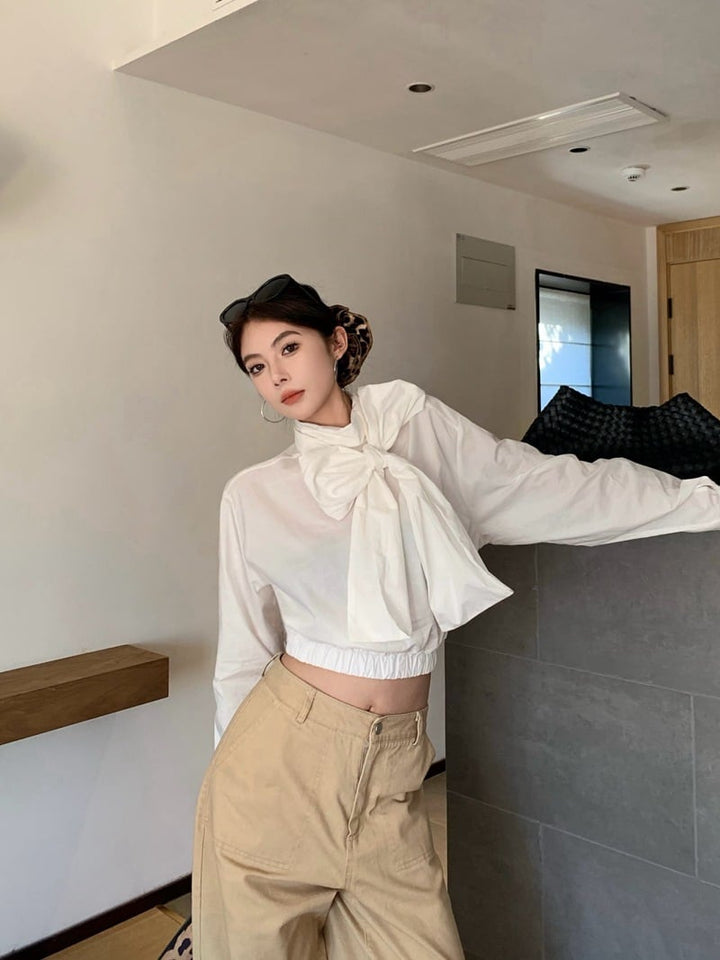 【tops】リボン付きシャツトップス　M26517