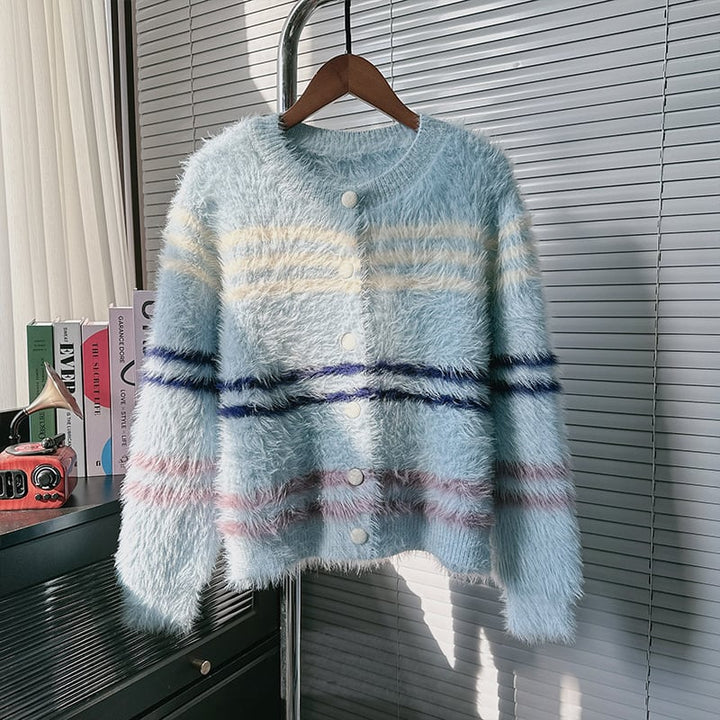 【outer】ボーダー柄ニットカーデ　M25651