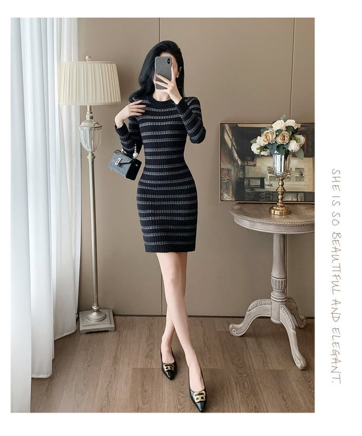【dress】ボーダー柄ニットワンピース　M25370