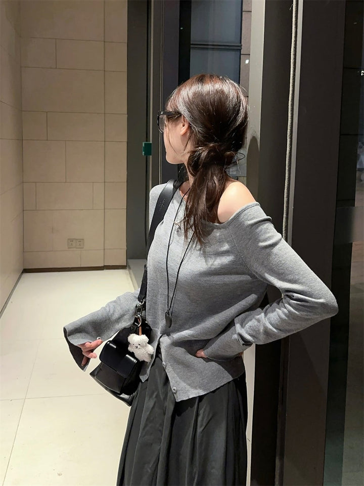 【tops】オフショルダーニットトップス　M26188