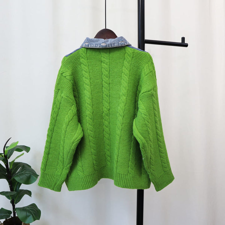 【outer】デニム切り替えニットカーデ　M18074