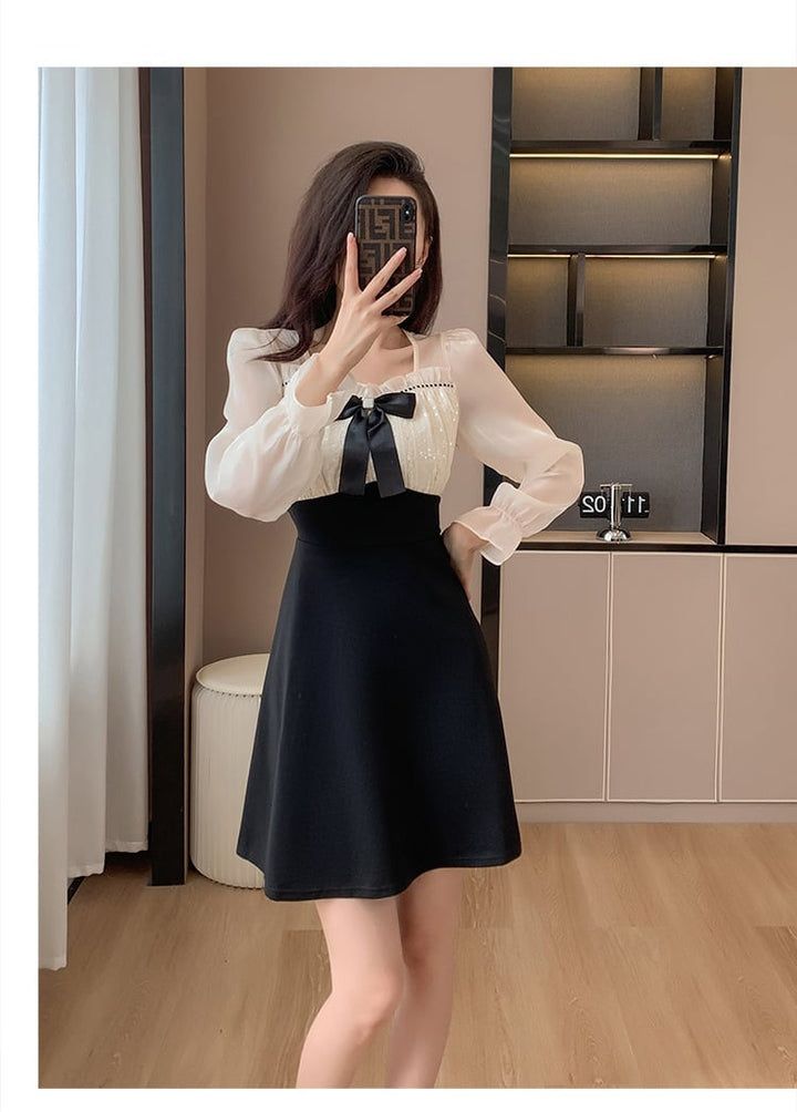 【dress】リボン付き切り替えデートワンピースオシャレ　M17575