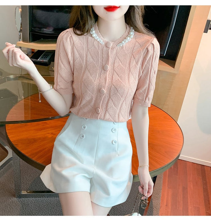 【tops】存在感 スウィートオシャレ薄手ニットトップス　M16839