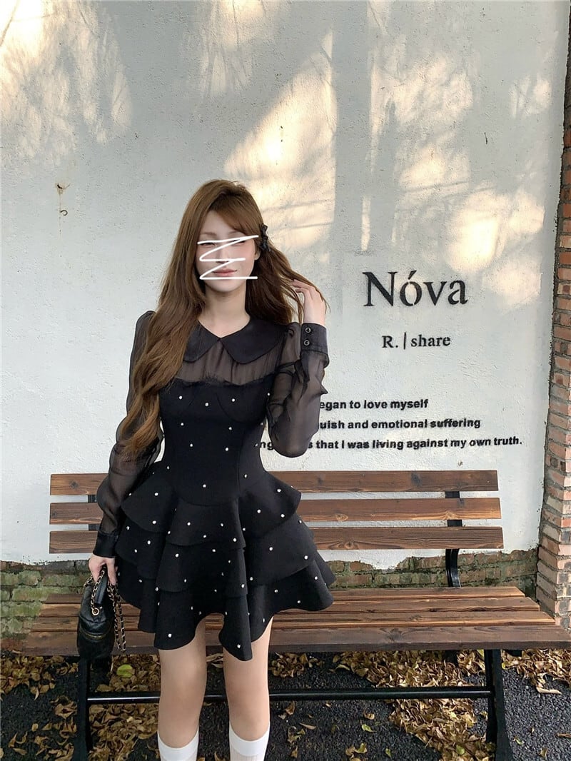 【dress】ビジューチュールドッキングワンピース　M26961