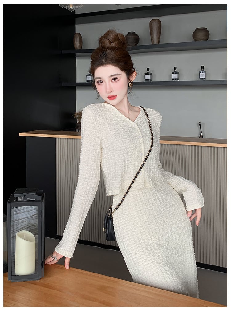 【set】美人度アップVネックトップス+スカート2点セット　M17581