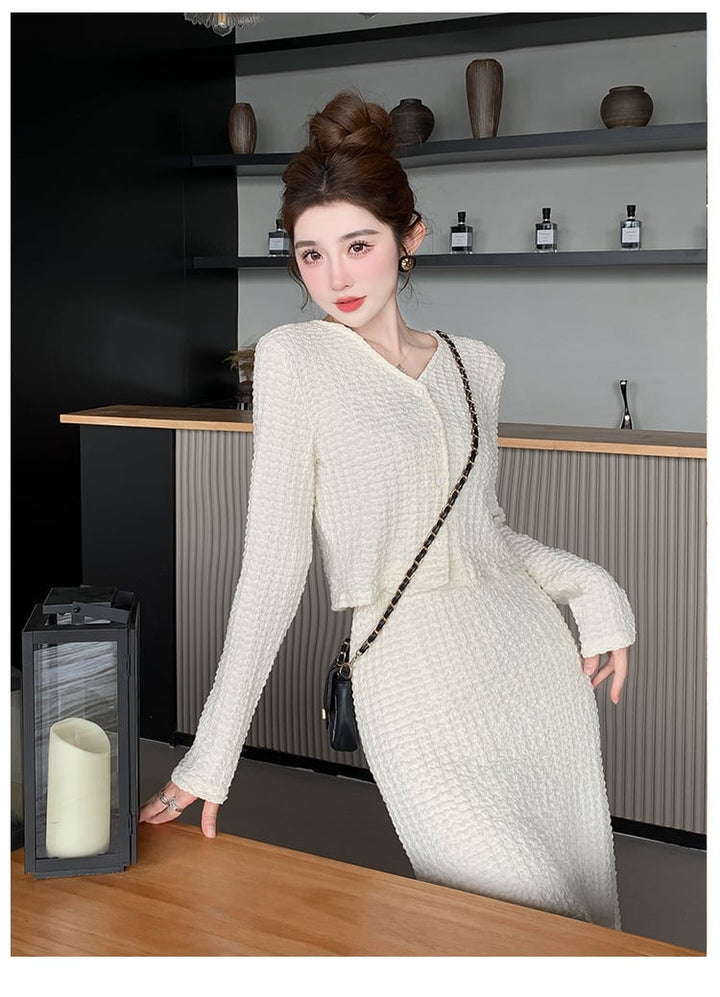 【set】美人度アップVネックトップス+スカート2点セット　M17581