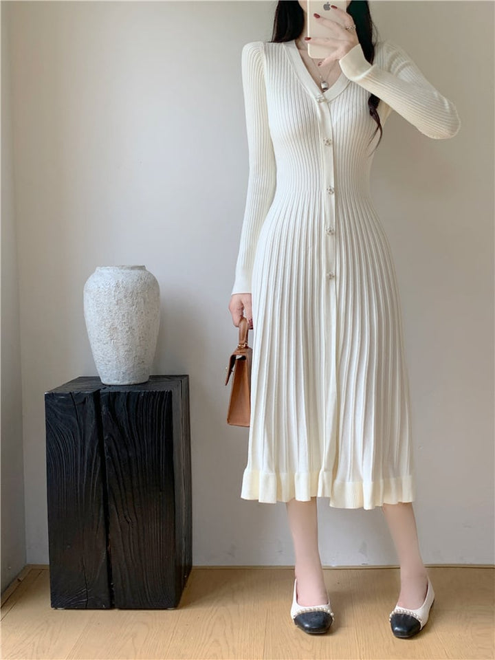 【dress】Vネックニットワンピース　M26694