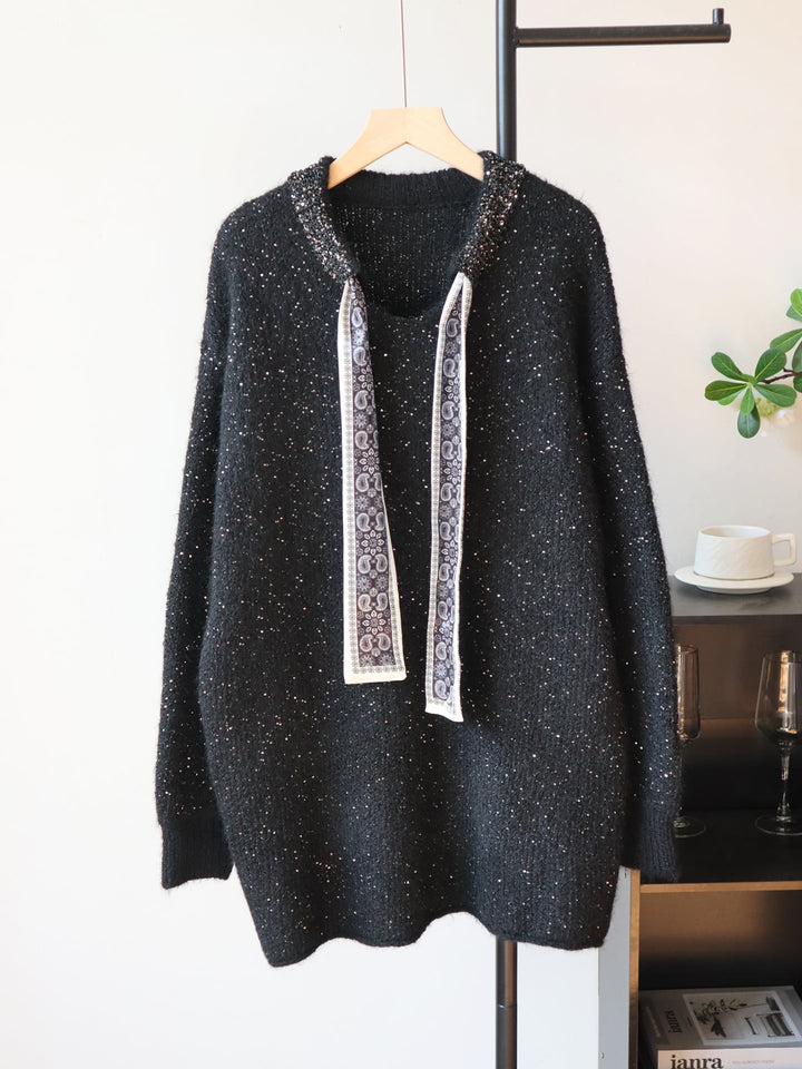 【tops】スパンコール付きニットトップス Q7919