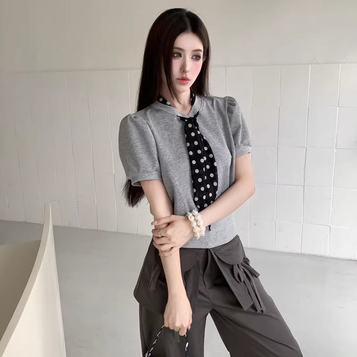 【tops】スカーフカラー半袖トップス Q8212