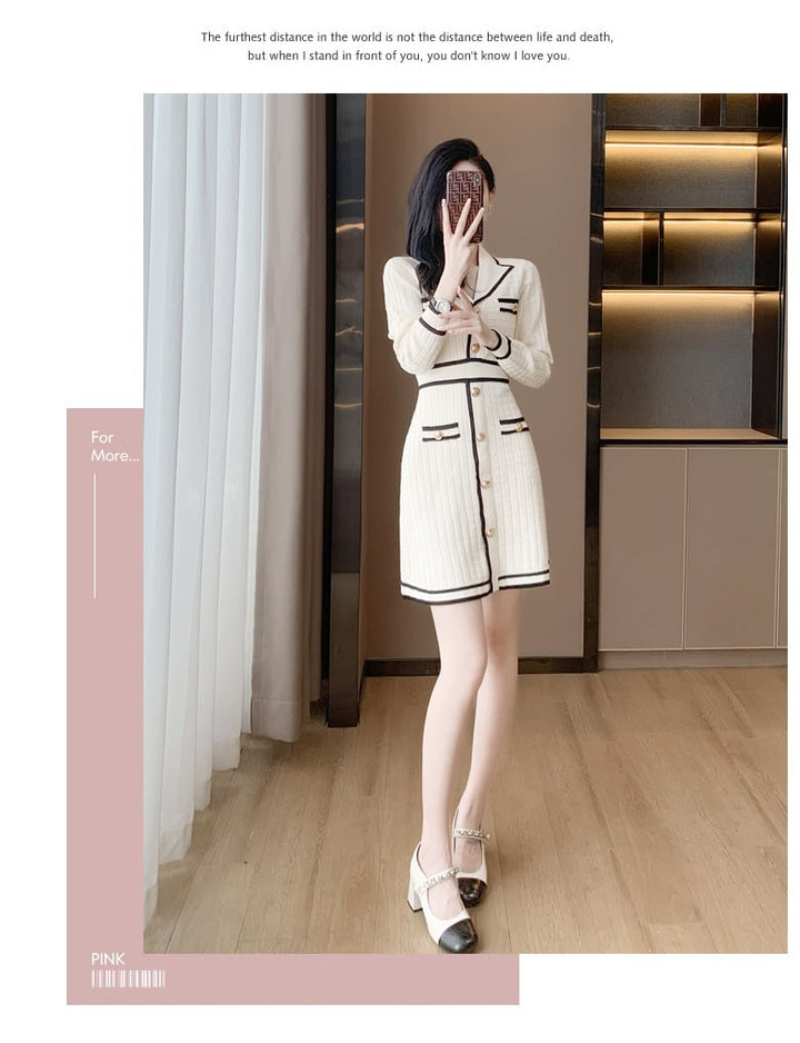 【dress】気質満点 エレガントVネックニットワンピース　M17508