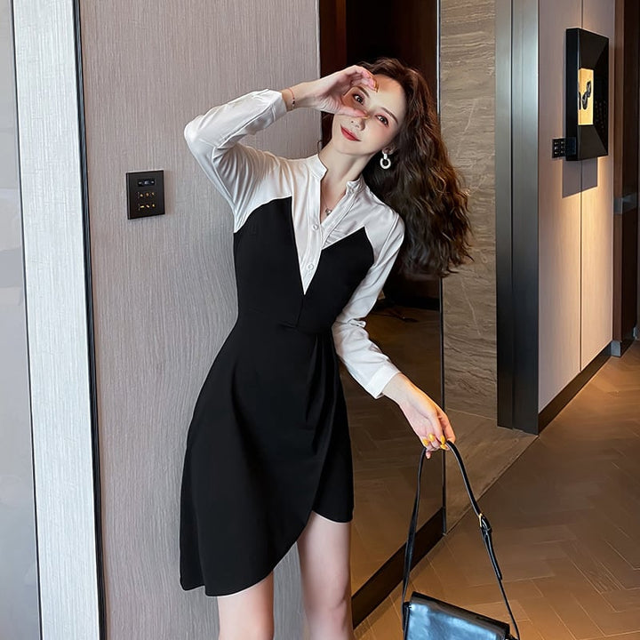 【dress】不規則 イレギュラー切り替え配色ワンピース　M17182