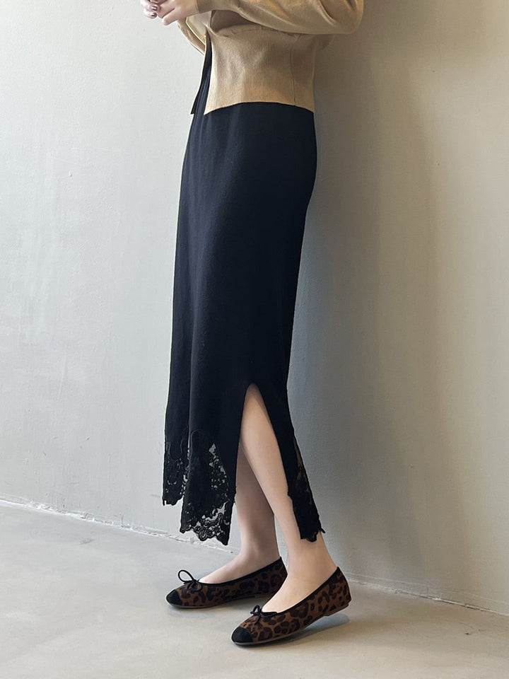 【bottoms】レースドッキングニットスカート　N2898