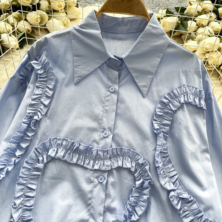 【tops】フリル人気デザインシャツブラウス　M29782