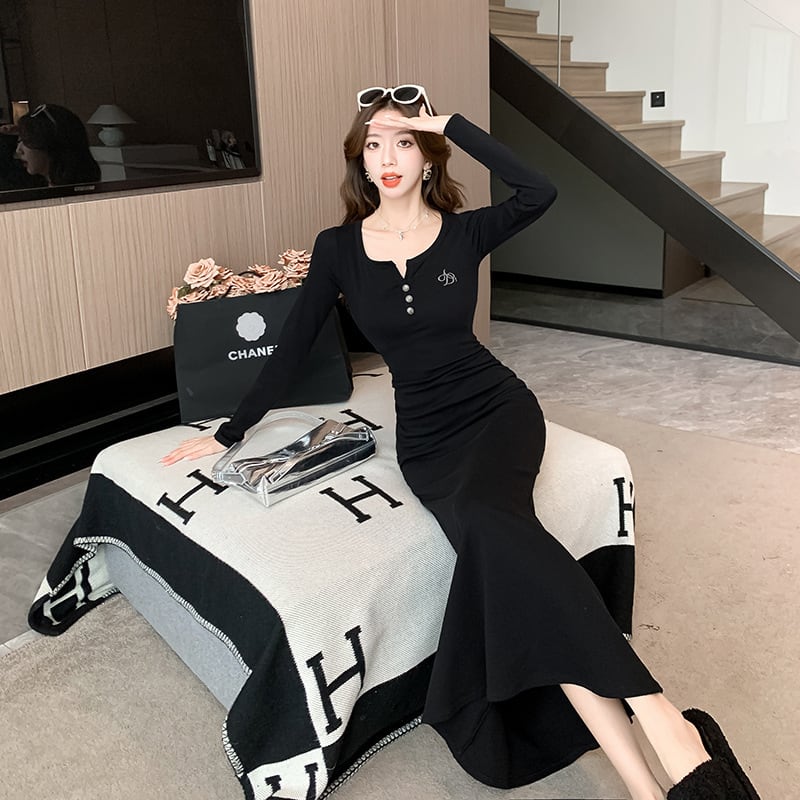 【dress】マーメイドVネックワンピース　M18284