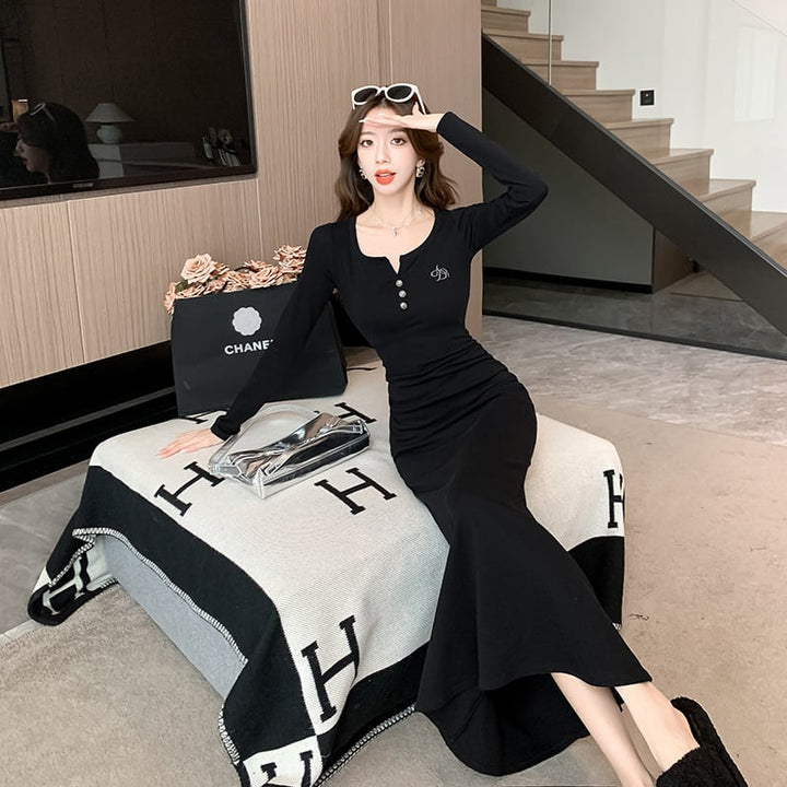 【dress】マーメイドVネックワンピース　M18284
