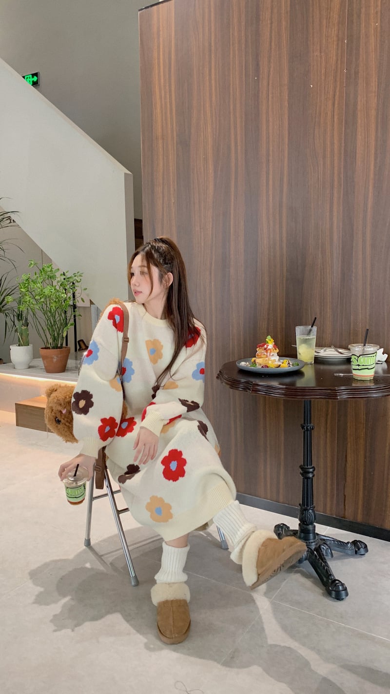 【dress】プリントニットワンピース　M26902