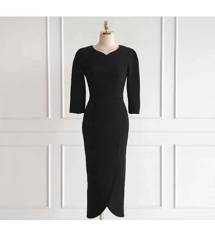 【dress】OL、通勤7分袖スリットデートワンピース　M17727