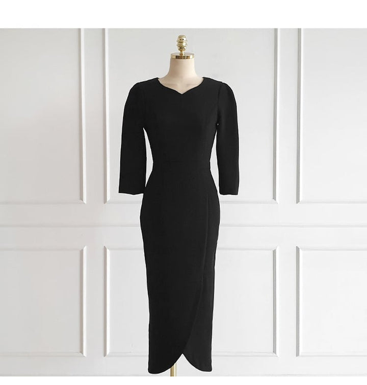 【dress】OL、通勤7分袖スリットデートワンピース　M17727