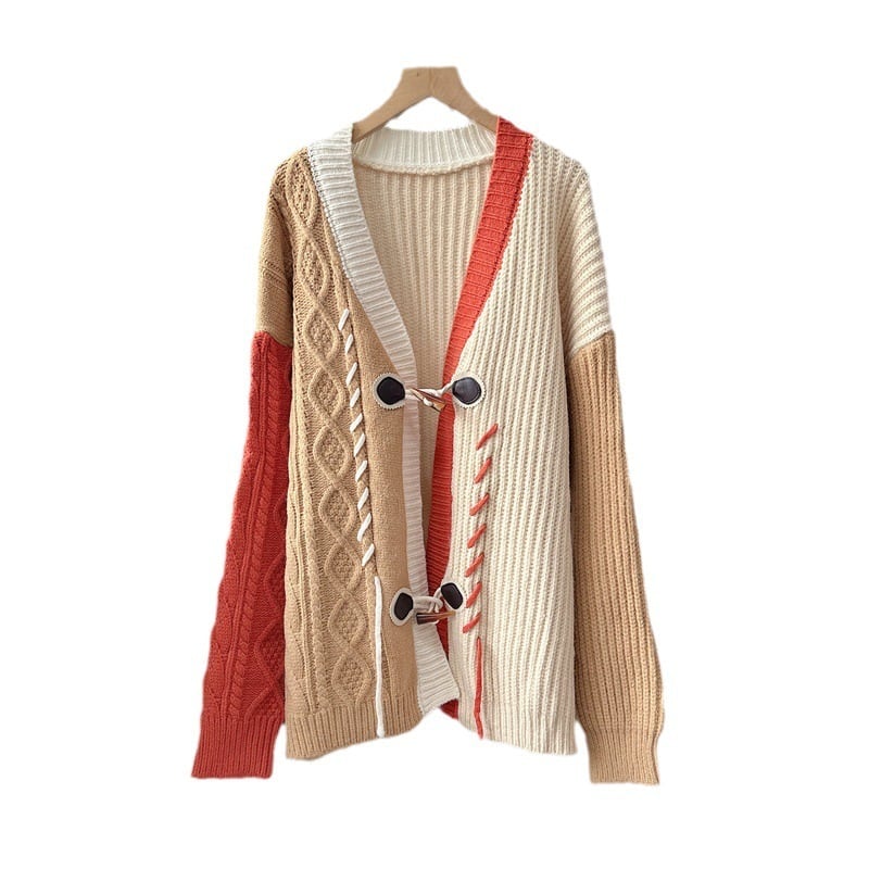 【outer】ドッキングVネック配色ニットカーデ　M17886
