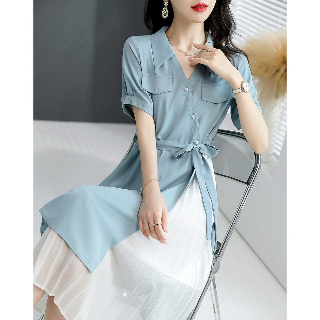 【dress】女子力アップエレガント切り替えシャツワンピース　M16971